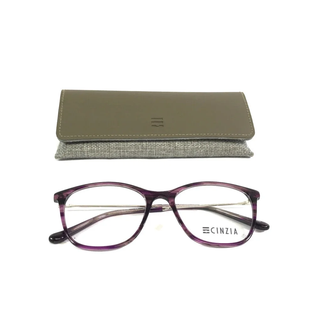 Cinzia Eyeglasses Frames CIN-5135 C3 Purple Horn Silver Cat Eye 52-17-140